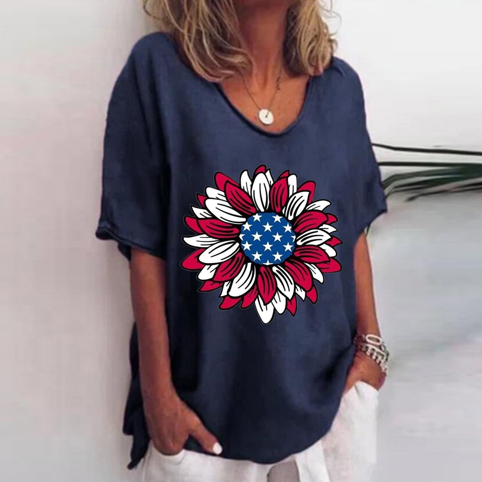 Now Trending 4Th of July Tops for Women Sexy Tops Short Sleeve Red