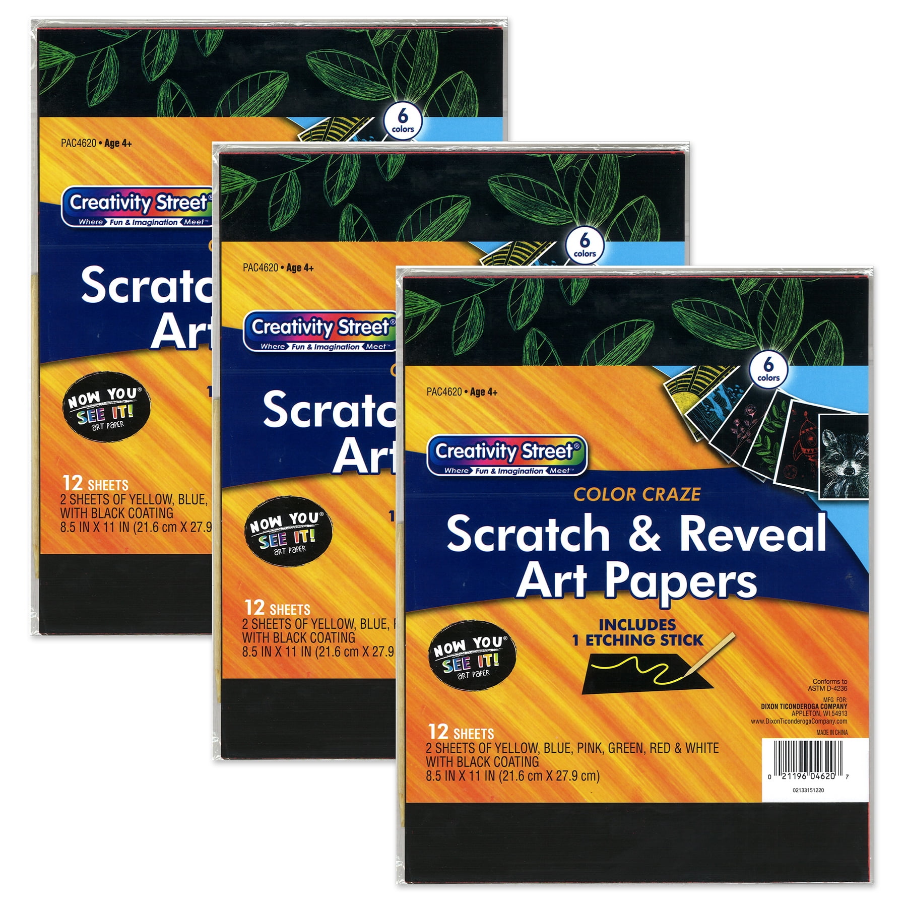 Now You See It! Art Paper, Color Craze, 12 Sheets Per Pack, 3 Packs