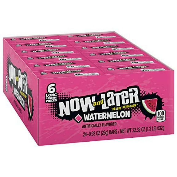 Now and Later Candy, Watermelon, 0.93ounce Bars (Pack of 24)