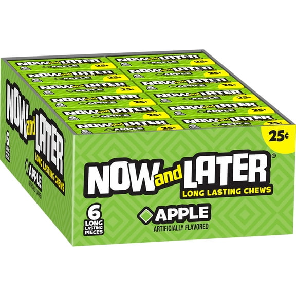 Now and Later, Original Apple Taffy Chewy Candy, 0.93oz (Box of 24)