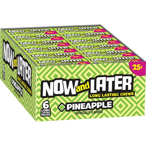 Now and Later, Original Pineapple Taffy Chews Candy, 0.93oz (Box of 24)