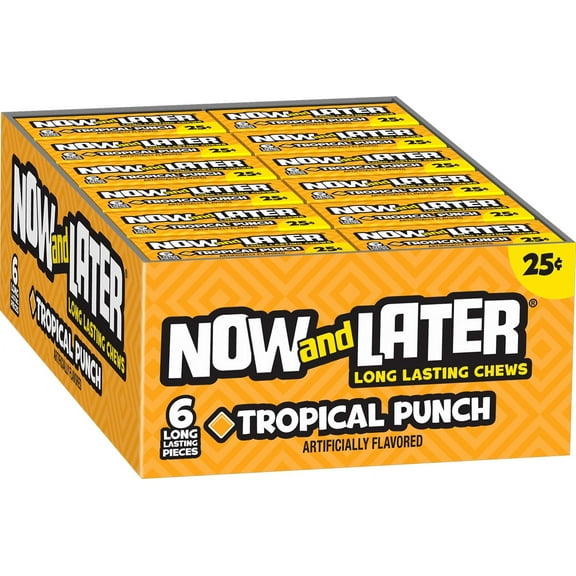 Now and Later, Original Tropical, Fruit Punch Taffy Chews Candy, 0.93oz (Box of 24)