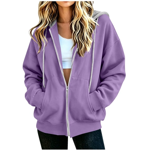 Nowekniz Cute Zip Up Hoodies for Women Loose Fit Comfy Casual Trendy Sweatshirts Fall Clothes with Pockets