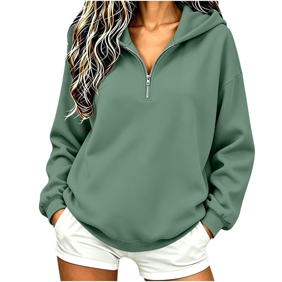 Nowekniz Women 2026 Fall Winter Quarter Zip Oversized Hoodie, Half Zip Collared V-Neck Long Sleeve Sweatshirt, Loose Y2K Casual Athletic Workout Comfy Top