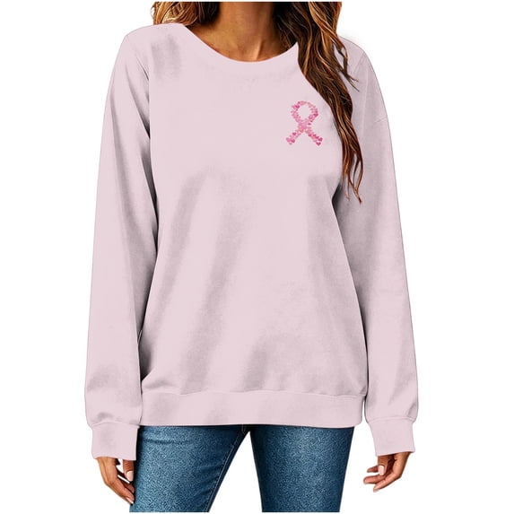 Nowekniz Women Breast Cancer Awareness Sweatshirt Pink Ribbon Inspirational Tops Casual Long Sleeve Fall Winter Pullover