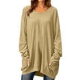 thumbnail image 1 of Nowekniz Women Crewneck Long Sleeve Tops, Lightweight Loose Sweatshirt Tunic Shirts with Pockets, Soft Casual Blouses Matching Leggings, Fashionable Fall Daily Wear Outfits, 1 of 5