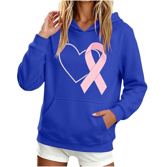 Nowekniz Women Oversized Breast Cancer Awareness Ribbon Graphic Hoodie, Long Sleeve Casual Hooded Sweatshirt with Pockets