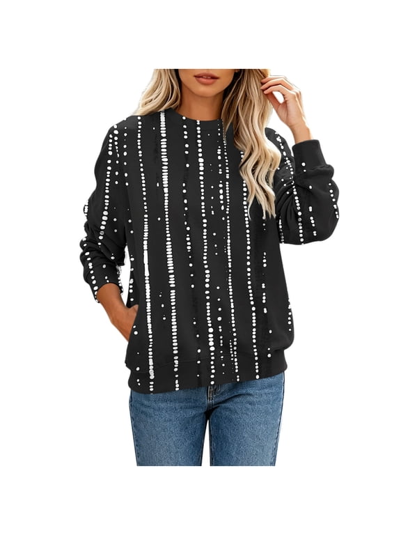 Women's Floral Landscape Print Crewneck Sweatshirt, Long Sleeve Loose‑Fit Color Block Pullover Tops, Soft Lightweight Casual Blouse