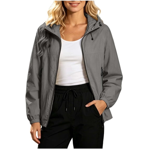 Nowekniz Women's Lightweight Waterproof Raincoat, Packable Hooded Rain Jacket Windbreaker with Pockets, Casual Outerwear for Travel Outdoor Activities