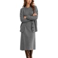 thumbnail image 1 of Nowekniz Women's Long Sleeve Button Knit Coat Crew Neck Long Dress Set, 1 of 5