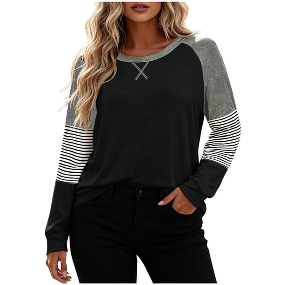 Nowekniz Womens Crewneck Sweatshirt Casual Loose Fitting Tops Long Sleeve T Shirt
