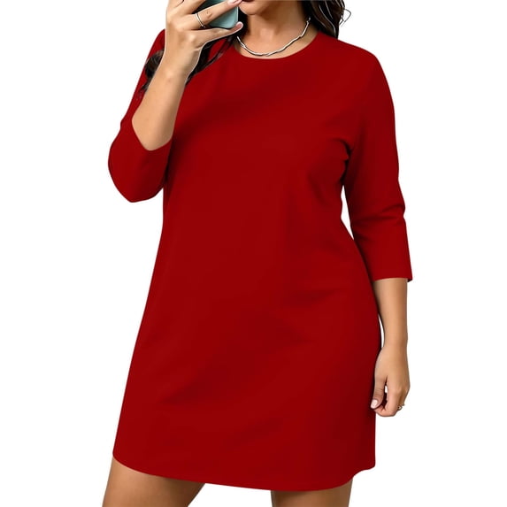 Nowekniz Womens Plus Size Long Sleeve Round Neck Tshirt Dress,Spring Summer Fall Versatile Daily Shirts
