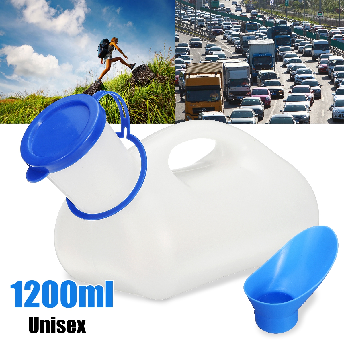 Nowornever Portable Mobile Male Female Urinal Practical Urine Bottle Mobile Toilet Car Journey Travel Camping Handle Urine Bottle with Lid Urination Pot - image 1 of 10