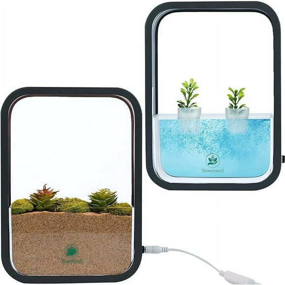 Nowrawell Indoor Hydroponic Herb Garden - Easy to Use 2-in-1 Modern Water/Soil Plant Growing System Kit with 2 Seed Pods Slot & Premium LED Lights for Flowers, Veggies and Plants for Home and Office