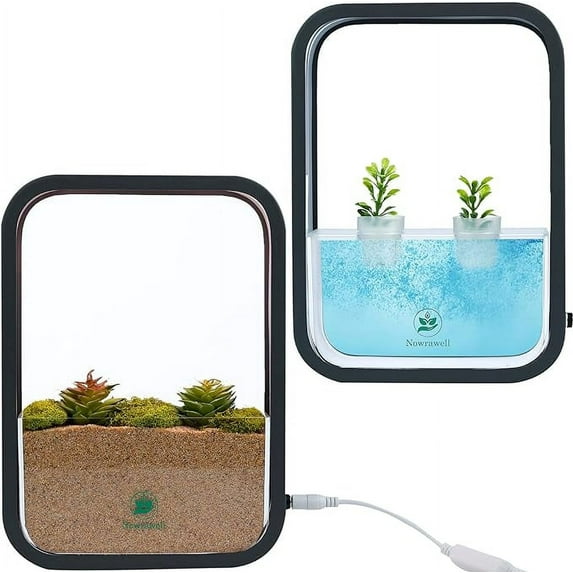 Nowrawell Indoor Hydroponic Herb Garden - Easy to Use 2-in-1 Modern Water/Soil Plant Growing System Kit with 2 Seed Pods Slot & Premium LED Lights for Flowers, Veggies and Plants for Home and Office