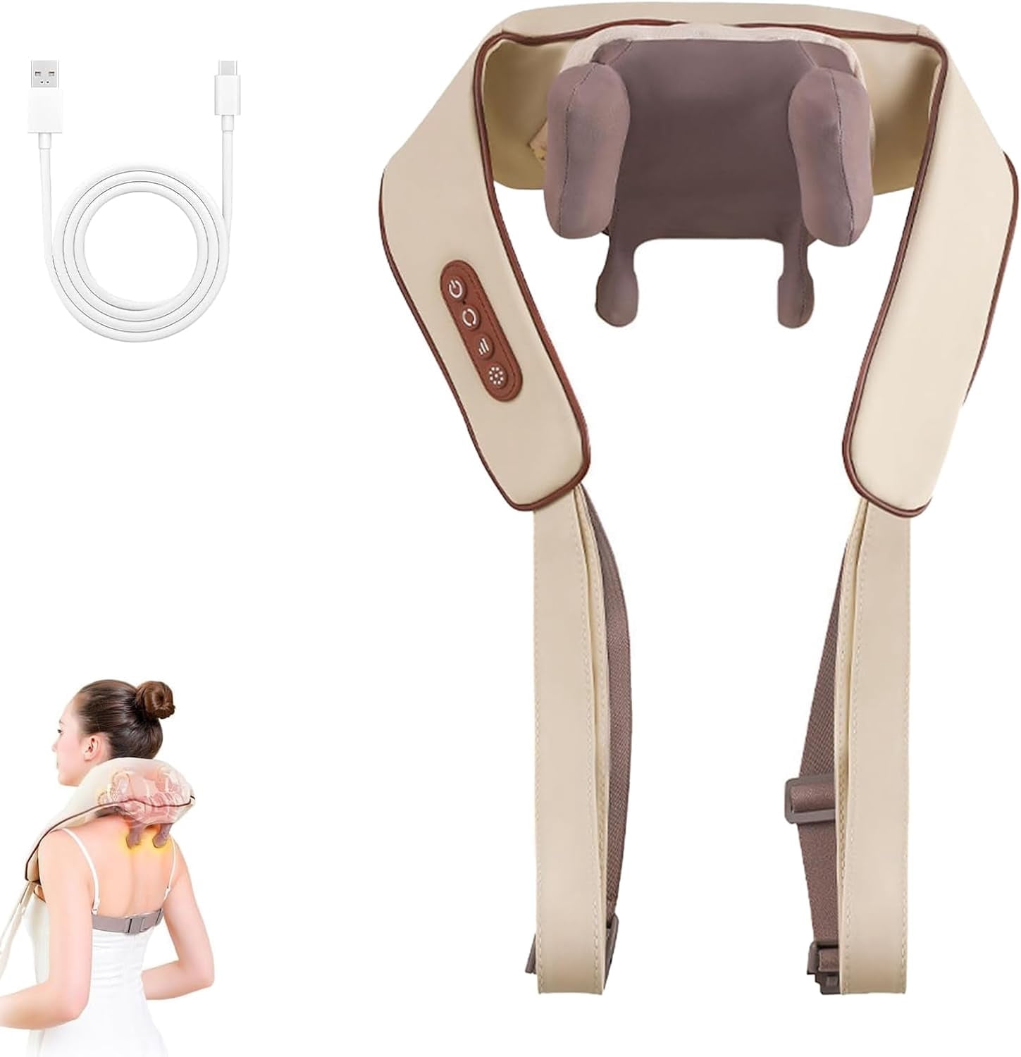 Noxa Massager - 2025 New Noxa Neck and Shoulder Massager, Neck and Shoulder Massagers, 3-Speed Adjustable Modes, Cordless Desig Lymphatic Necks Massagers (Beige)
