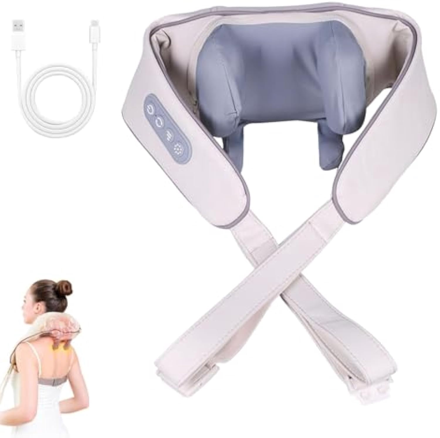 Noxa Massager - 2025 New Noxa Neck and Shoulder Massager, Neck and Shoulder Massagers, 3-Speed Adjustable Modes, Cordless Desig Lymphatic Necks Massagers (Off-White)