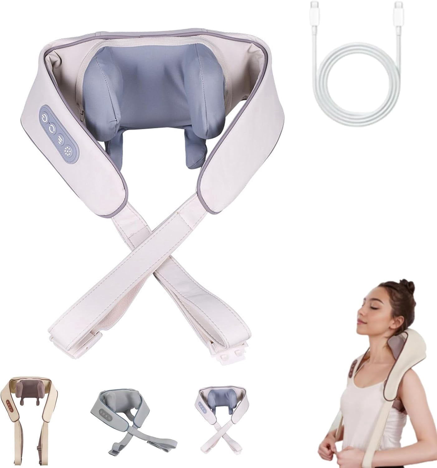 JEBTBFZE Shoulder Massager, Shoulder and Neck Massage Three Modes of Adjustment, Easy to Carry, A Good Choice for Gift (Beige)
