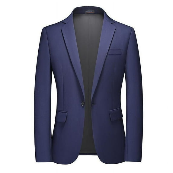 NoxwB (3XL-6XL)Men's Big and Tall Fashion Solid Color Slim Fit Blazer Casual Wedding Business Suit Jacket Lapel Long Sleeve One-Button Dress Coat Navy 4XL
