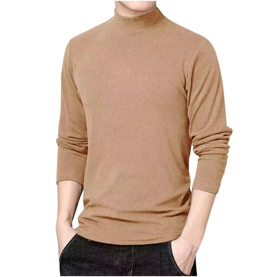 NoxwB Big and Tall Fall Winter Solid Slim Fit Pullover T-Shirts for Men Casual Athletic Business Tees Long Sleeve Mock Turtleneck Thermal Baselayer Undershirts Khaki 5XL