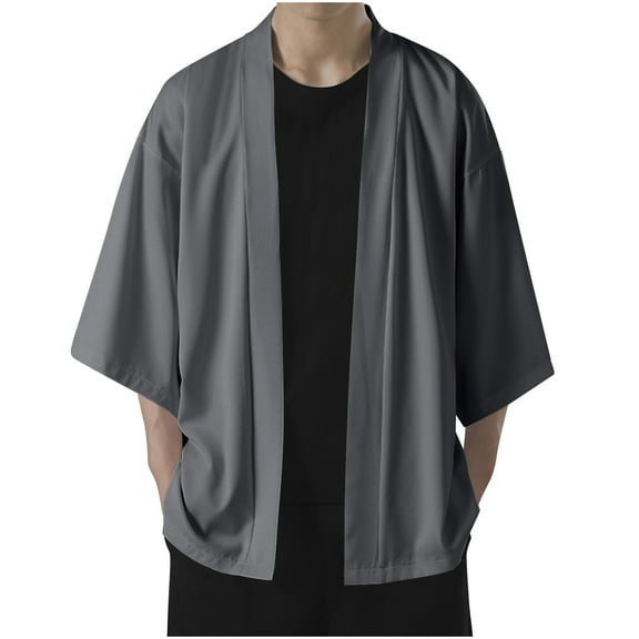 NoxwB Big and Tall Kimono Cardigans Solid Ice Silk Outerwear for Men Thin Soft Comfy Sun Protection Jacket Summer Casual Work Athletic Cloak Coat Dark Gray 4XL