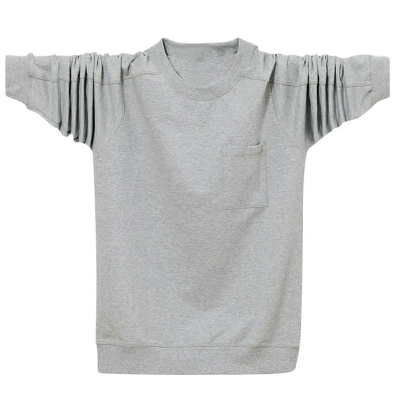 NoxwB (L-6XL)Big and Tall Thin Solid Color Baggy T-Shirts for Men Casual Workout Pullover Round Neck Long Sleeve Plus Size T-Shirts with Pocket Gray 2XL