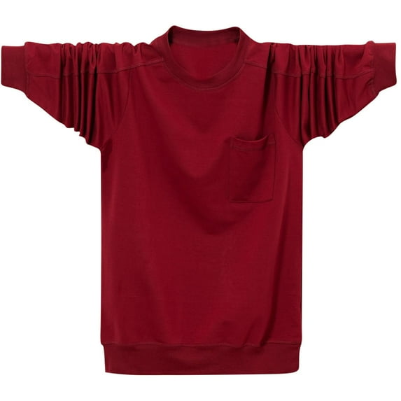 NoxwB (L-6XL)Big and Tall Thin Solid Color Baggy T-Shirts for Men Casual Workout Pullover Round Neck Long Sleeve Plus Size T-Shirts with Pocket Red 6XL
