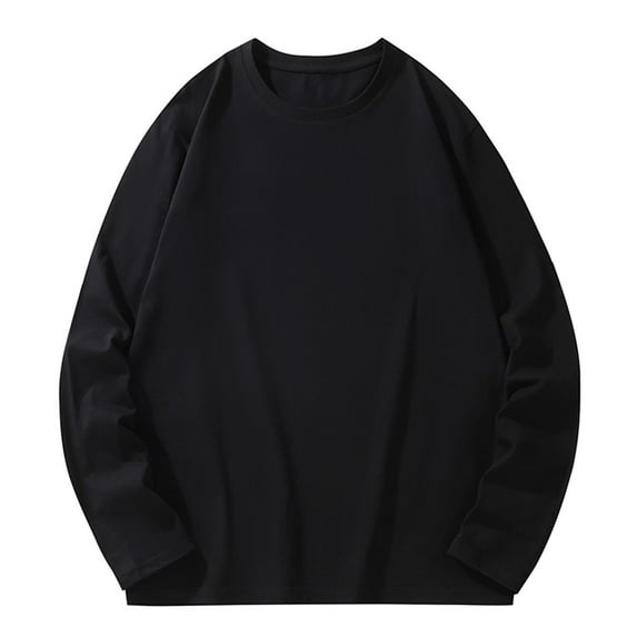 NoxwB (L-6XL)Big and Tall Baggy Plain Oversized Cotton T-Shirts for Men Casual Workout Pullover Soft Comfort Long Sleeve Crewneck Tees Tops Black 5XL