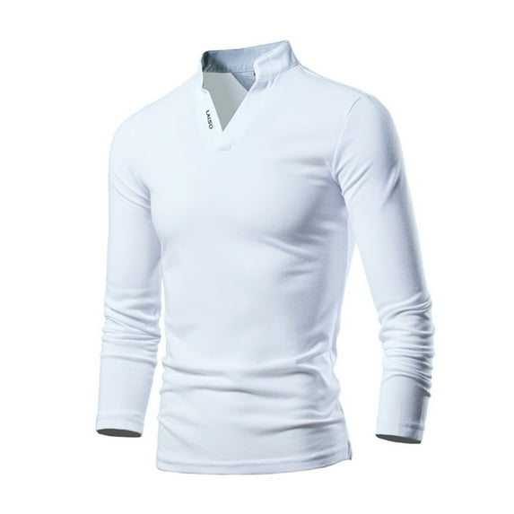 NoxwB (M-7XL)Men's T-Shirt Casual Workout Plus Size Cotton Slim Fit Base Shirt Stand Collar Long Sleeve Pullover Tees White 3XL