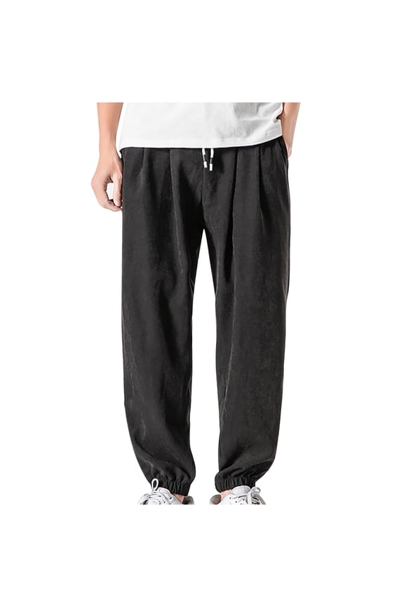 (M-8XL)Men's Big and Tall Casual Fleece Lightweight Solid Loose Pants Daily Home Sweatpants Elastic Waist Drawstring Tapered Trouser with Pockets Black XL