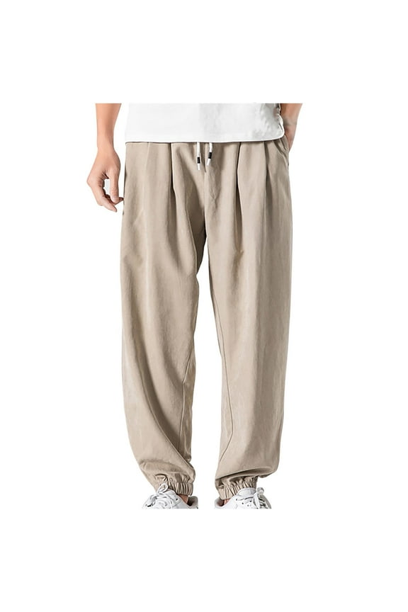 (M-8XL)Men's Big and Tall Casual Fleece Lightweight Solid Loose Pants Daily Home Sweatpants Elastic Waist Drawstring Tapered Trouser with Pockets Khaki 8XL