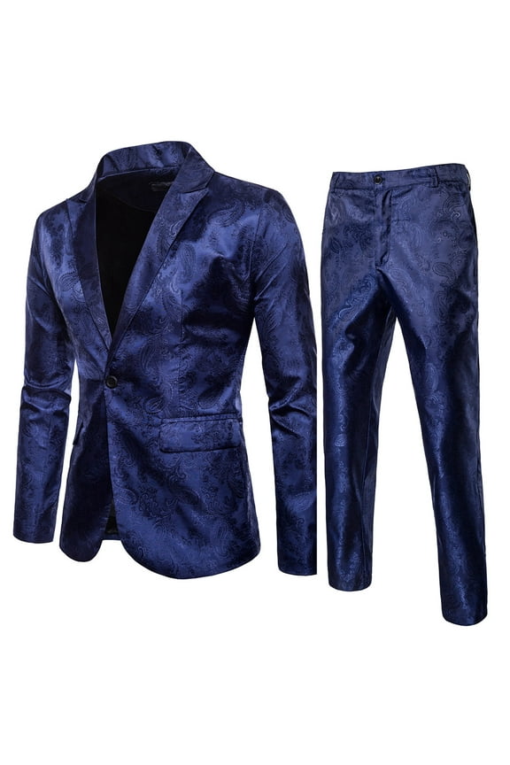 Men’S Suit Slim 2-Piece Suit Business Wedding Party Jacket Coat & Pants Navy XXXL