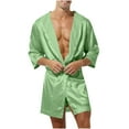 thumbnail image 1 of NoxwB Men's Belted Satin Robe Silky Bathrobe Hooded Nightgown Green M, 1 of 5