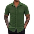 thumbnail image 1 of NoxwB Men's Casual Button Down Shirt Stretch Short SleeveBusiness Dress Solid Turndown Collar Wrinkle-Free Cuban Collar Blouse with Pocket Green XL, 1 of 7