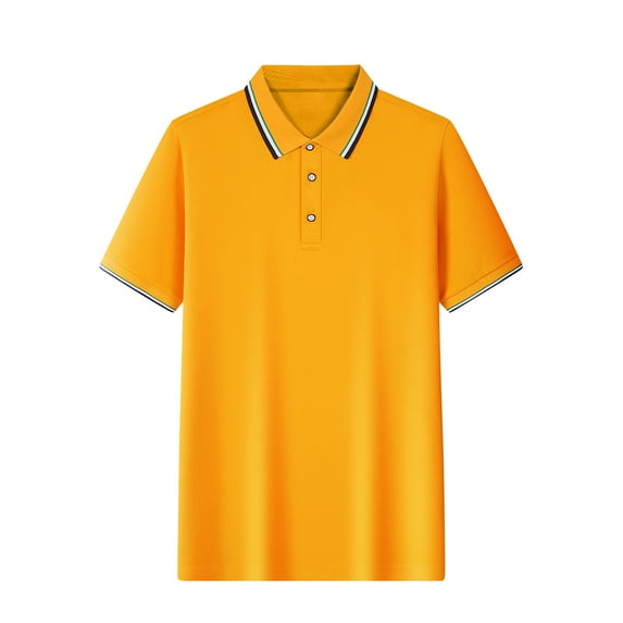 NoxwB Men's Casual Short Sleeve Golf Shirt Slim Fit with Stripe Trim Turn-Down Collar Shirts for Spring Summer Yellow XXXXL