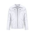 thumbnail image 1 of NoxwB Men's Casual Solid Color Regular Fit Faux Leather Jacket Fall Winter Fashion Work Coat Lapel Zip Up Long Sleeve Windbreaker with Pockets White L, 1 of 4