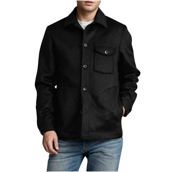 NoxwB Men's Classic Lightweight Quilted Button Up Wool Jackets Loose Fit Winter Casual Warm Outerwear Turndown Collar Long Sleeve Coats with Pockets Black S