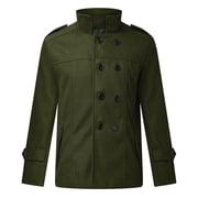 NoxwB Men's Classic Woolen Solid Color Warm Peacoat Fall Winter Casual Business Jacket Stand Neck Double Breasted Long Sleeve Coat Green S
