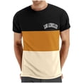 thumbnail image 1 of NoxwB Men's Colorblock LOS ANGELES Letter Printed T-Shirts Lighweight Comfy Regular Fit Crewneck Short Sleeve Pullover Tees Casual Fitness Sport Blouse Yellow XL, 1 of 5