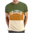 thumbnail image 1 of NoxwB Men's Colorblock LOS ANGELES Letter Printed T-Shirts Lighweight Comfy Regular Fit Crewneck Short Sleeve Pullover Tees Casual Fitness Sport Blouse Army Green S, 1 of 5