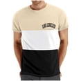 thumbnail image 1 of NoxwB Men's Colorblock LOS ANGELES Letter Printed T-Shirts Lighweight Comfy Regular Fit Crewneck Short Sleeve Pullover Tees Casual Fitness Sport Blouse Khaki L, 1 of 5