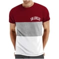 thumbnail image 1 of NoxwB Men's Colorblock LOS ANGELES Letter Printed T-Shirts Lighweight Comfy Regular Fit Crewneck Short Sleeve Pullover Tees Casual Fitness Sport Blouse Wine S, 1 of 5