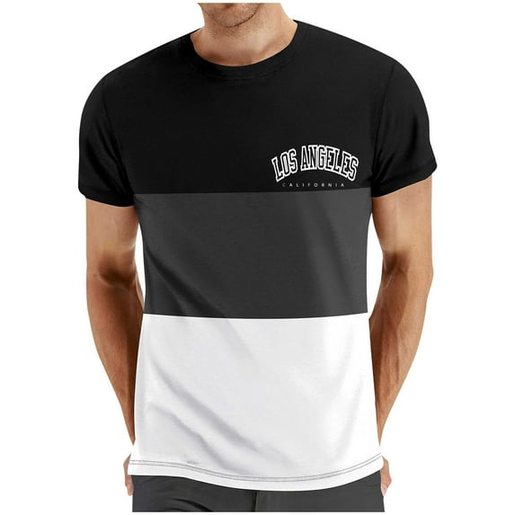 NoxwB Men's Colorblock LOS ANGELES Letter Printed T-Shirts Lighweight Comfy Regular Fit Crewneck Short Sleeve Pullover Tees Casual Fitness Sport Blouse Black 2XL