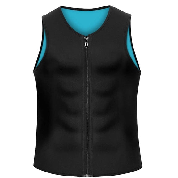 NoxwB Men's Compression Body Shaping Sauna Vest Casual Workout Fitness Gym Tank Tops Corset Neoprene Sleeveless Zipper Coat Blue L