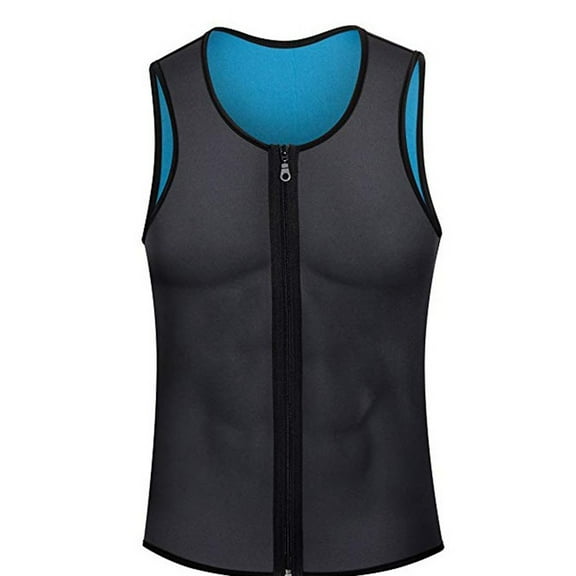 NoxwB Men's Compression Body Shaping Sauna Vest Casual Workout Fitness Gym Tank Tops Corset Neoprene Sleeveless Zipper Coat Gray XL