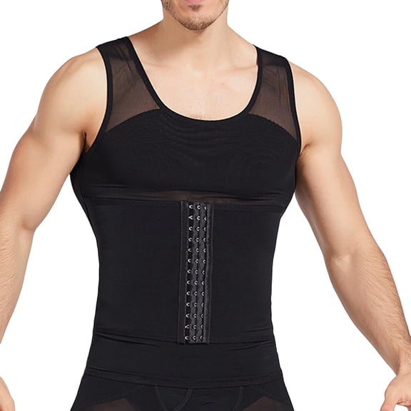 NoxwB Men's Cool Shapewear Tank Top Slimming Compression Shirt Tight Waist Trainer Undershirt with Hooks for Exercising Tummy Control Shapewear Black M