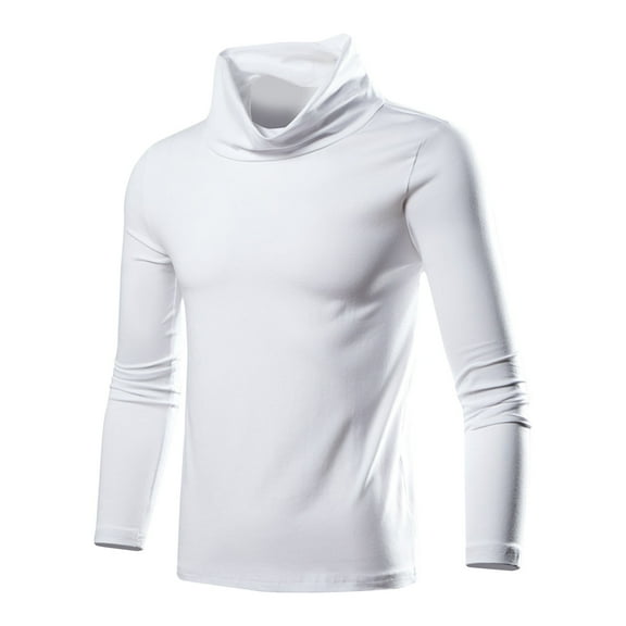 NoxwB Men's Cotton Blend Stretchy Comfort T-Shirts Slim Fit Casual Bottoming Pullover Long Sleeve Mock Turtleneck Solid Color Undershirts White XL
