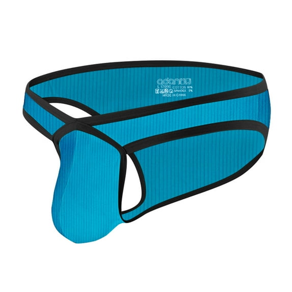 NoxwB Men's Cotton Ribbed Bikini Briefs Sexy Bulge Pouch Cover Buttock Underpants Comfortable Breathable Underwear Blue L