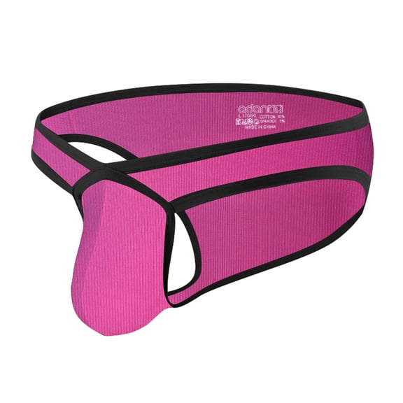 NoxwB Men's Cotton Ribbed Bikini Briefs Sexy Bulge Pouch Cover Buttock Underpants Comfortable Breathable Underwear Hot Pink M