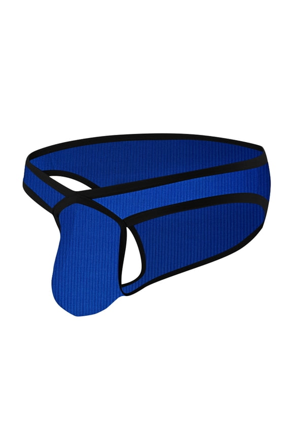 Men's Cotton Ribbed Bikini Briefs Sexy Bulge Pouch Cover Buttock Underpants Comfortable Breathable Underwear Navy 2XL